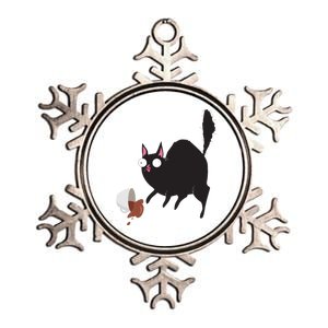 Cat Tastes Coffee Funny Caffeine Gift Metallic Star Ornament