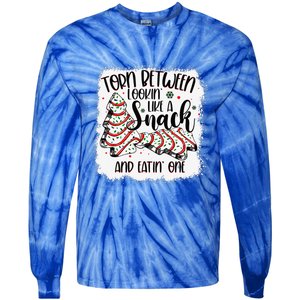 Christmas Tree Cake Torn Between Lookin Like A Snack Debbie Tie-Dye Long Sleeve Shirt