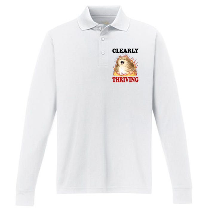 Clearly Thriving Cat Flame Funny Gift Performance Long Sleeve Polo