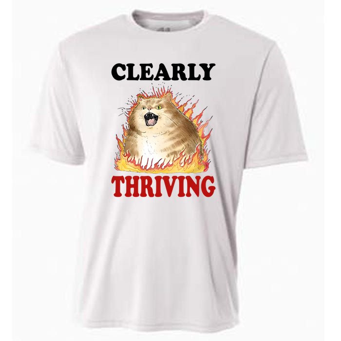 Clearly Thriving Cat Flame Funny Gift Cooling Performance Crew T-Shirt