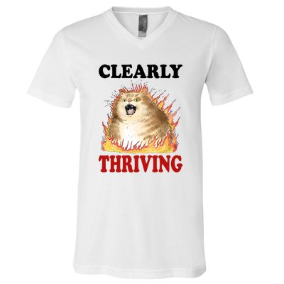 Clearly Thriving Cat Flame Funny Gift V-Neck T-Shirt