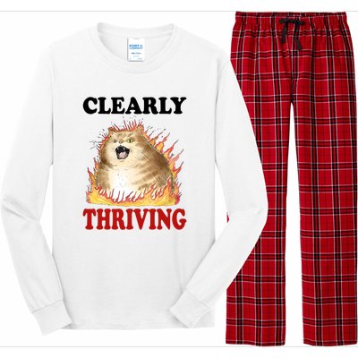 Clearly Thriving Cat Flame Funny Gift Long Sleeve Pajama Set