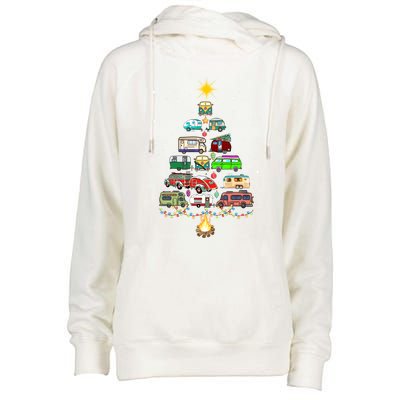 Christmas Tree Camper Vehicles Camping Rving Trailers Gift Womens Funnel Neck Pullover Hood