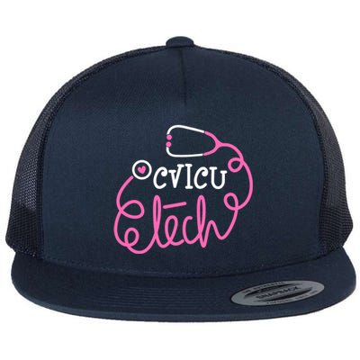 Cvicu Tech Critical Care Technologists Cardiovascular Tech Gift Flat Bill Trucker Hat