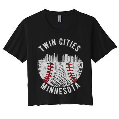 Cool Twin Cities Minnesota Mn Baseball Skyline Women's Crop Top Tee