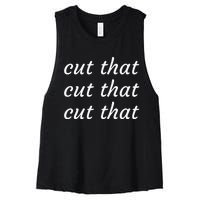 Cut That Cut That Cut That Funny Podcast Slogan Its Sunny Women's Racerback Cropped Tank