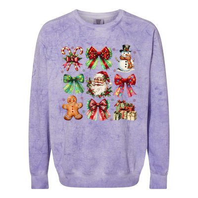 Christmas Tree Coquette Bow Snowman Santa Claus Colorblast Crewneck Sweatshirt