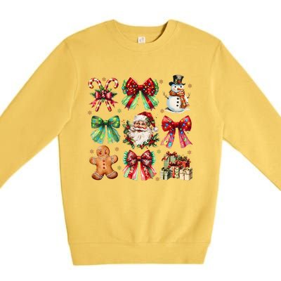 Christmas Tree Coquette Bow Snowman Santa Claus Premium Crewneck Sweatshirt