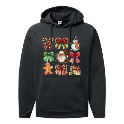 Christmas Tree Coquette Bow Snowman Santa Claus Performance Fleece Hoodie