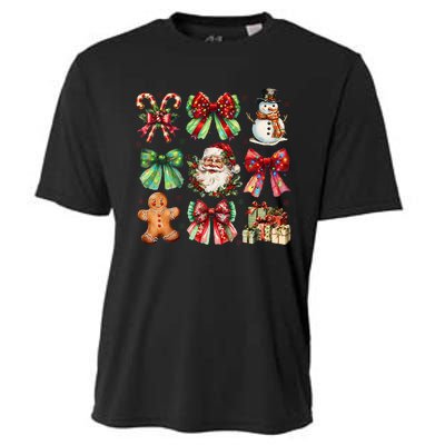 Christmas Tree Coquette Bow Snowman Santa Claus Cooling Performance Crew T-Shirt