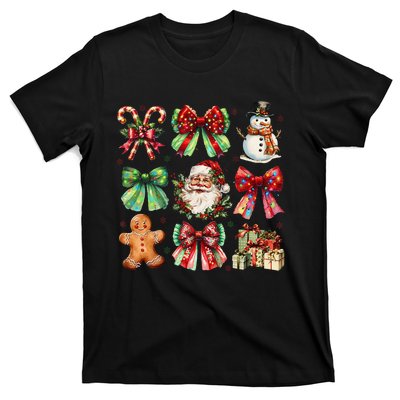 Christmas Tree Coquette Bow Snowman Santa Claus T-Shirt