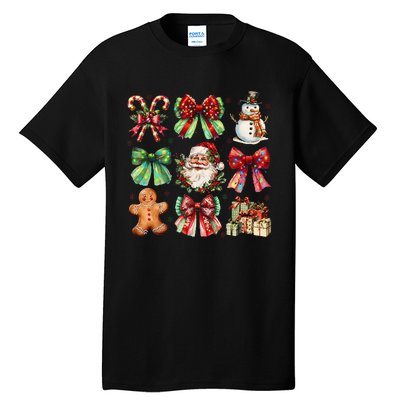 Christmas Tree Coquette Bow Snowman Santa Claus Tall T-Shirt