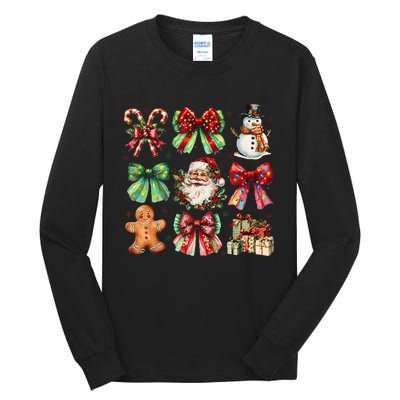 Christmas Tree Coquette Bow Snowman Santa Claus Tall Long Sleeve T-Shirt