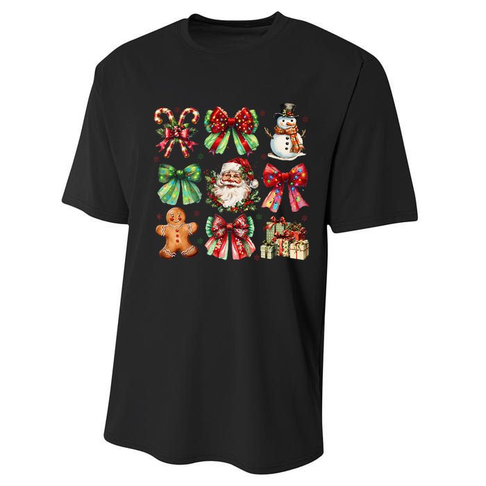 Christmas Tree Coquette Bow Snowman Santa Claus Performance Sprint T-Shirt