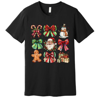 Christmas Tree Coquette Bow Snowman Santa Claus Premium T-Shirt