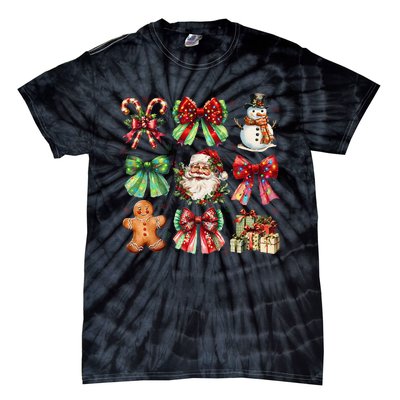 Christmas Tree Coquette Bow Snowman Santa Claus Tie-Dye T-Shirt