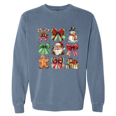 Christmas Tree Coquette Bow Snowman Santa Claus Garment-Dyed Sweatshirt