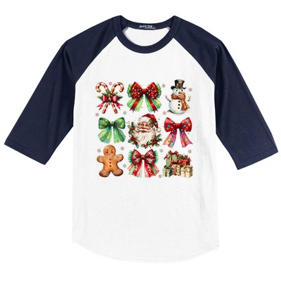 Christmas Tree Coquette Bow Snowman Santa Claus Baseball Sleeve Shirt