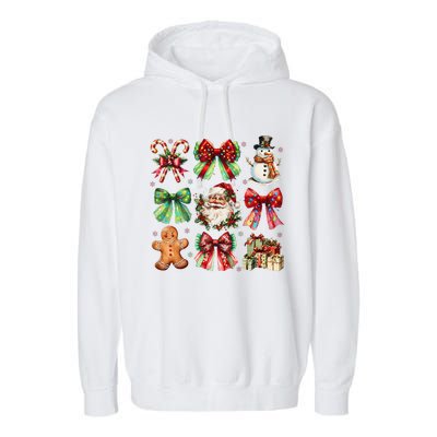 Christmas Tree Coquette Bow Snowman Santa Claus Garment-Dyed Fleece Hoodie