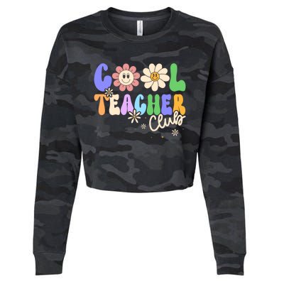 Cool Teacher Club Groovy Preschool Kindergarten Teacher Cool Gift Cropped Pullover Crew