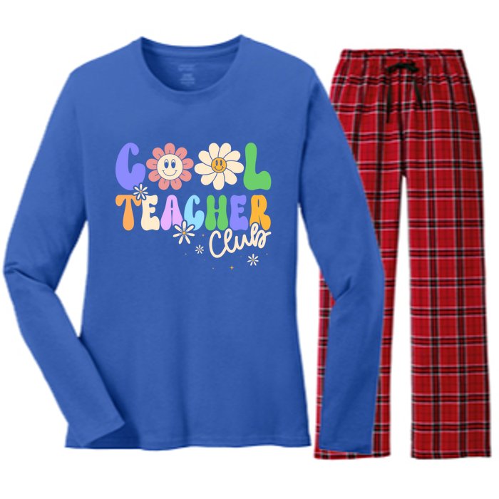 Cool Teacher Club Groovy Preschool Kindergarten Teacher Cool Gift Women's Long Sleeve Flannel Pajama Set 