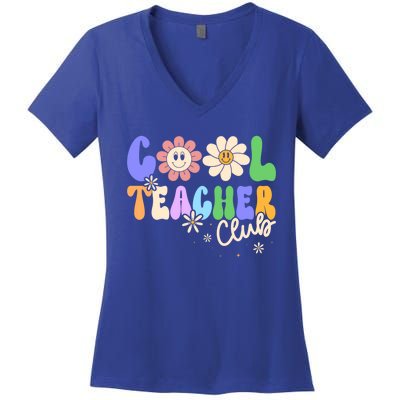 Cool Teacher Club Groovy Preschool Kindergarten Teacher Cool Gift Women's V-Neck T-Shirt