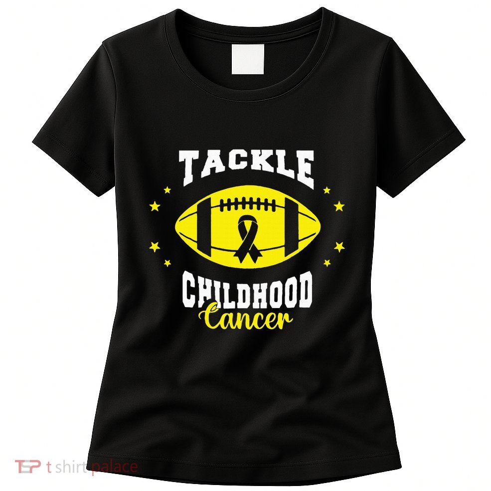 Childhood Tackle Childhood Cancer Awareness Football Gold Womens T-Shirt