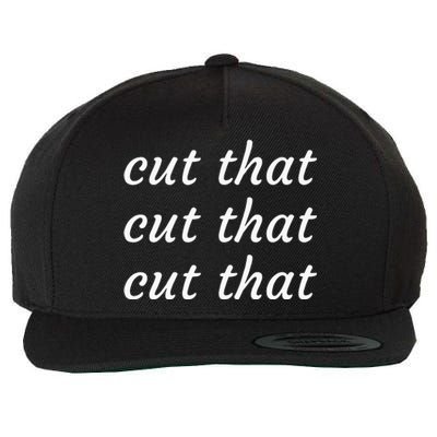 Cut That Cut That Cut That Funny Podcast Slogan Its Sunny Wool Snapback Cap