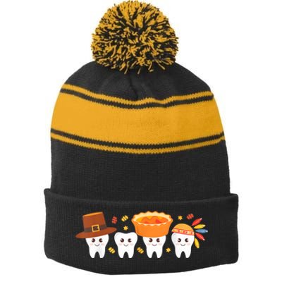 Cute Teeth Stripe Pom Pom Beanie