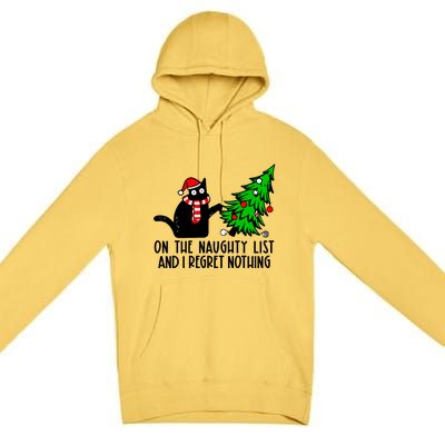 Christmas Tree Cat On The Naughty List And I Regret Nothing Gift Premium Pullover Hoodie