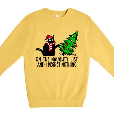 Christmas Tree Cat On The Naughty List And I Regret Nothing Gift Premium Crewneck Sweatshirt