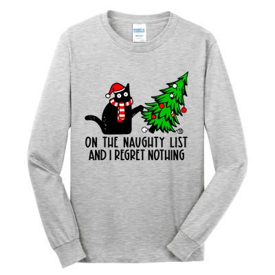 Christmas Tree Cat On The Naughty List And I Regret Nothing Gift Tall Long Sleeve T-Shirt