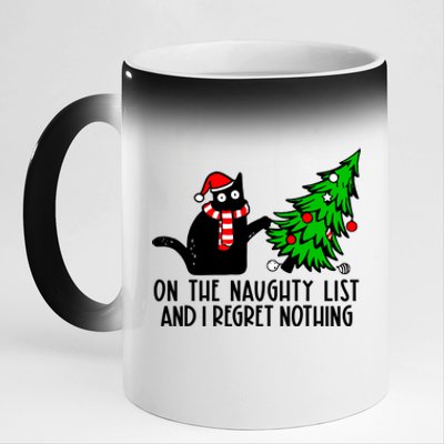 Christmas Tree Cat On The Naughty List And I Regret Nothing Gift 11oz Black Color Changing Mug