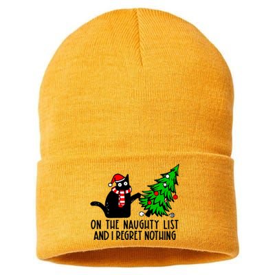 Christmas Tree Cat On The Naughty List And I Regret Nothing Gift Sustainable Knit Beanie