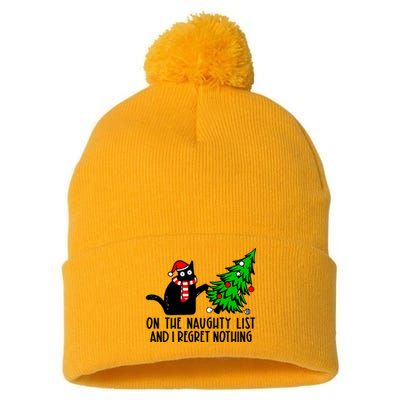 Christmas Tree Cat On The Naughty List And I Regret Nothing Gift Pom Pom 12in Knit Beanie