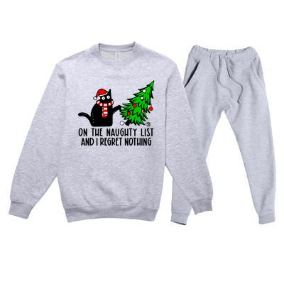 Christmas Tree Cat On The Naughty List And I Regret Nothing Gift Premium Crewneck Sweatsuit Set