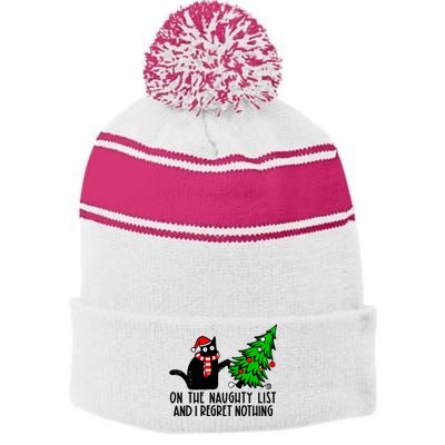 Christmas Tree Cat On The Naughty List And I Regret Nothing Gift Stripe Pom Pom Beanie