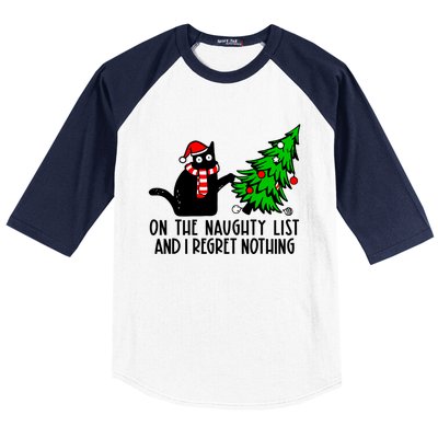 Christmas Tree Cat On The Naughty List And I Regret Nothing Gift Baseball Sleeve Shirt