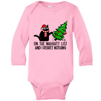 Christmas Tree Cat On The Naughty List And I Regret Nothing Gift Baby Long Sleeve Bodysuit