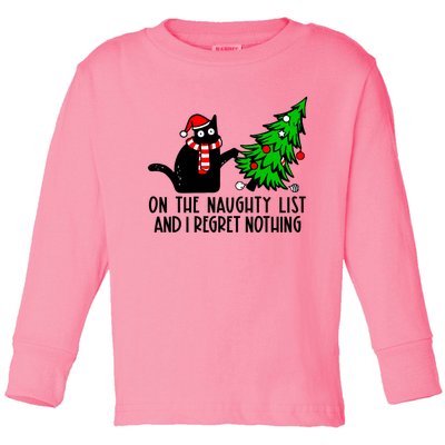 Christmas Tree Cat On The Naughty List And I Regret Nothing Gift Toddler Long Sleeve Shirt