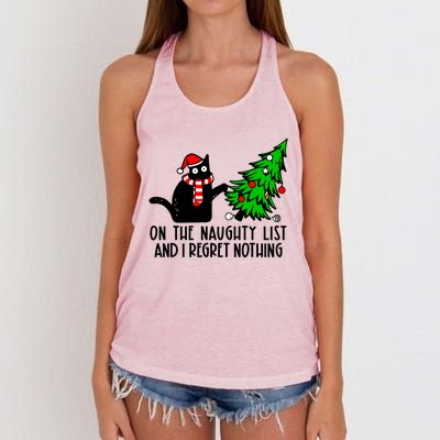 Christmas Tree Cat On The Naughty List And I Regret Nothing Gift Women's Knotted Racerback Tank