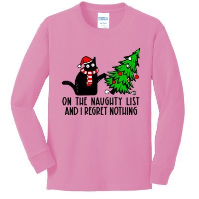 Christmas Tree Cat On The Naughty List And I Regret Nothing Gift Kids Long Sleeve Shirt