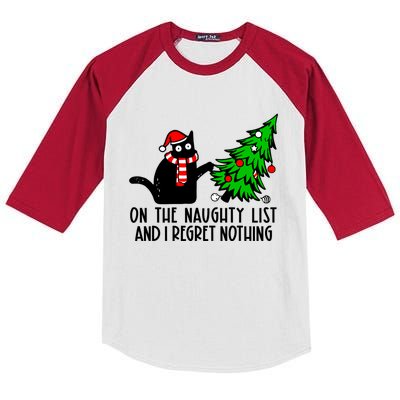 Christmas Tree Cat On The Naughty List And I Regret Nothing Gift Kids Colorblock Raglan Jersey