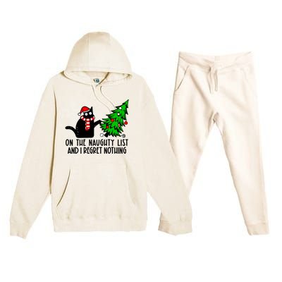 Christmas Tree Cat On The Naughty List And I Regret Nothing Gift Premium Hooded Sweatsuit Set