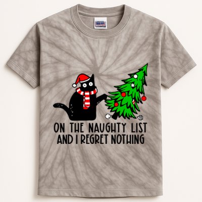 Christmas Tree Cat On The Naughty List And I Regret Nothing Gift Kids Tie-Dye T-Shirt