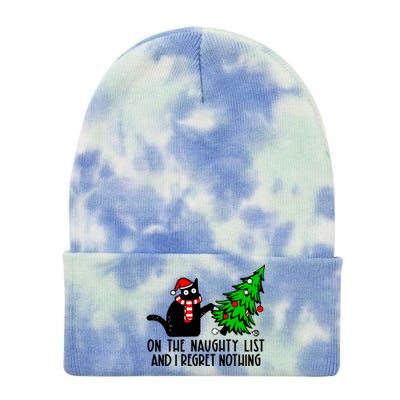 Christmas Tree Cat On The Naughty List And I Regret Nothing Gift Tie Dye 12in Knit Beanie