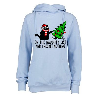 Christmas Tree Cat On The Naughty List And I Regret Nothing Gift Womens Funnel Neck Pullover Hood