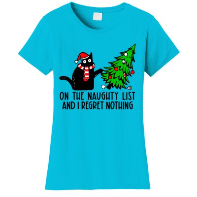 Christmas Tree Cat On The Naughty List And I Regret Nothing Gift Women's T-Shirt