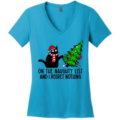 Christmas Tree Cat On The Naughty List And I Regret Nothing Gift Women's V-Neck T-Shirt