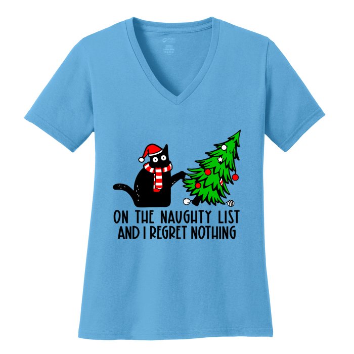 Christmas Tree Cat On The Naughty List And I Regret Nothing Gift Women's V-Neck T-Shirt